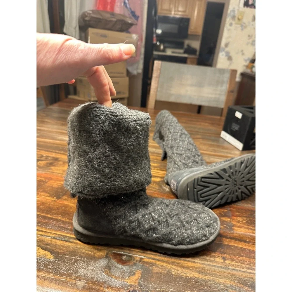 UGG Australia Tall Knit‎ Button Boots Gray Women's Size 6